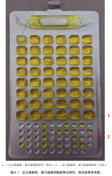 總大腸菌群、糞大腸菌群酶底物法陰性、陽(yáng)性結(jié)果參考圖
